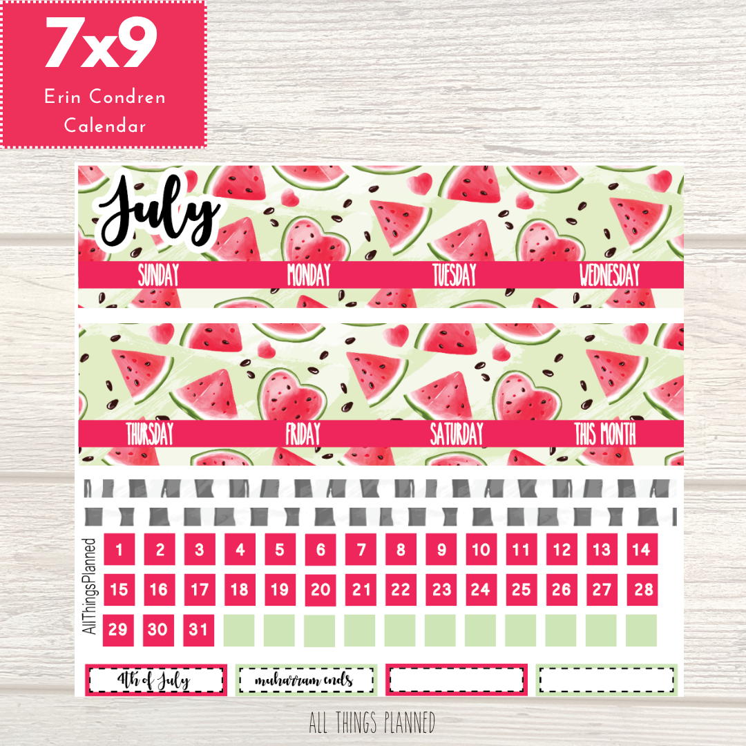 7x9 July (Watermelon) Monthly Calendar