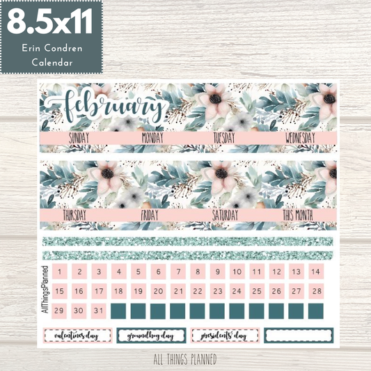 8.5x11 Feb. (Winter Florals) Monthly Calendar