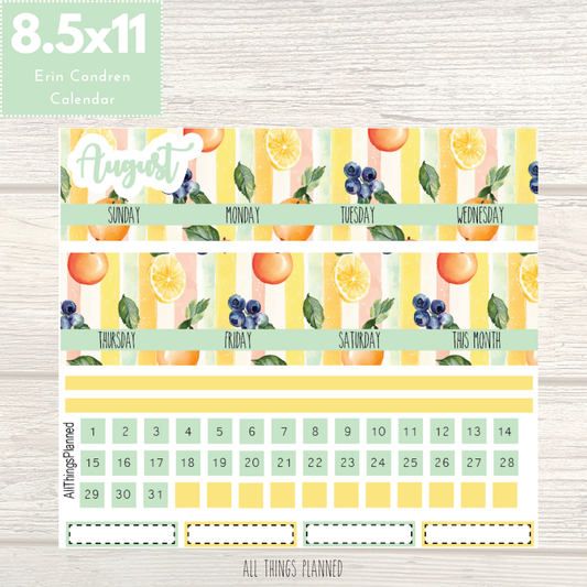 8.5x11 Aug. (Tutti Fruiti) Monthly Calendar