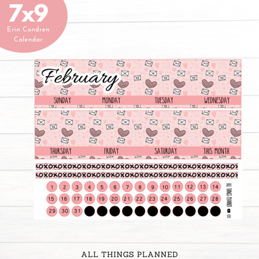 7x9 Feb. (Valentines) Monthly Calendar