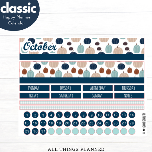 Classic Oct. (Blue Pumpkin) Monthly Calendar