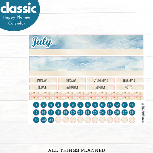 Classic July (Ocean) Monthly Calendar