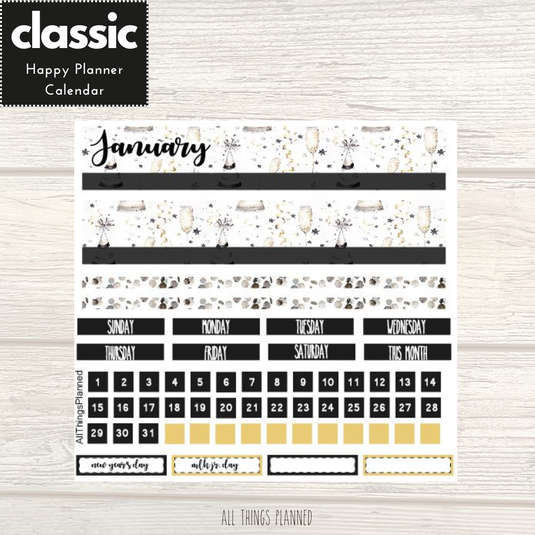 Classic Jan. (New Year) Monthly Calendar