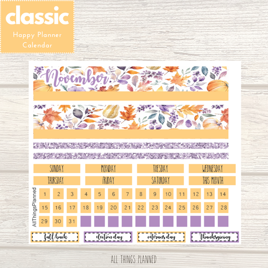 Classic Nov. (Purple Harvest) Monthly Calendar