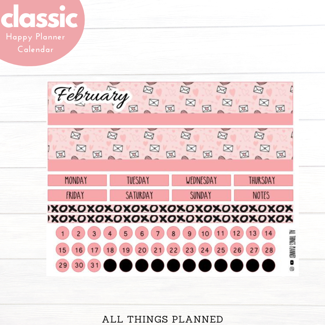 Classic Feb. (Valentines) Monthly Calendar