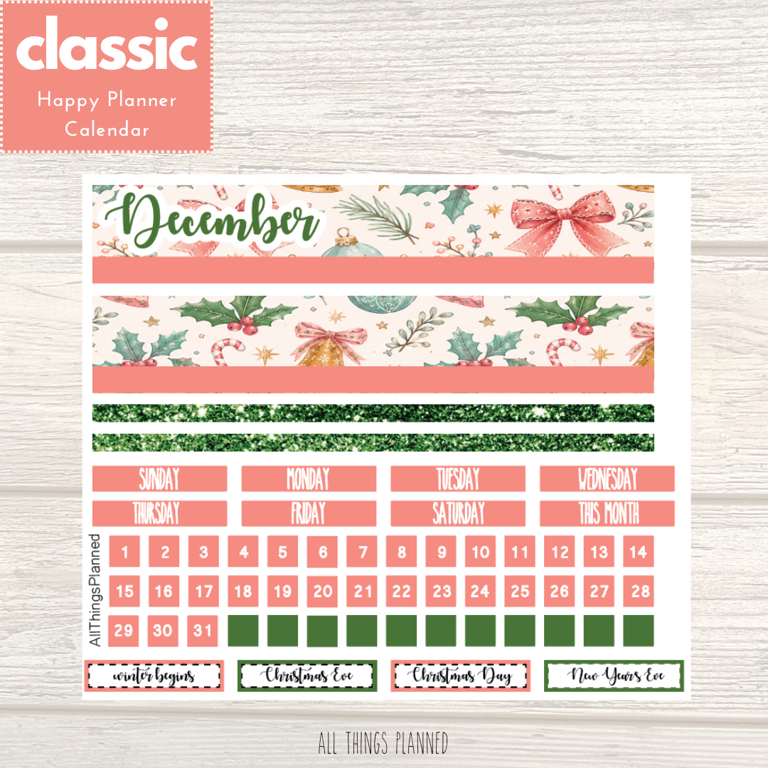 Classic Dec. (Christmas) Monthly Calendar