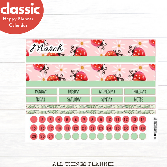 Classic Mar. (Ladybugs) Monthly Calendar