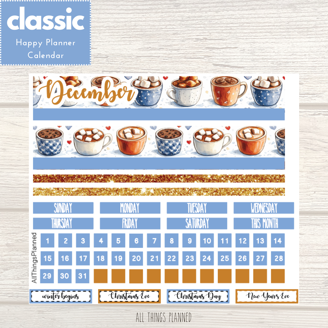 Classic Dec. (Cozy Cups) Monthly Calendar