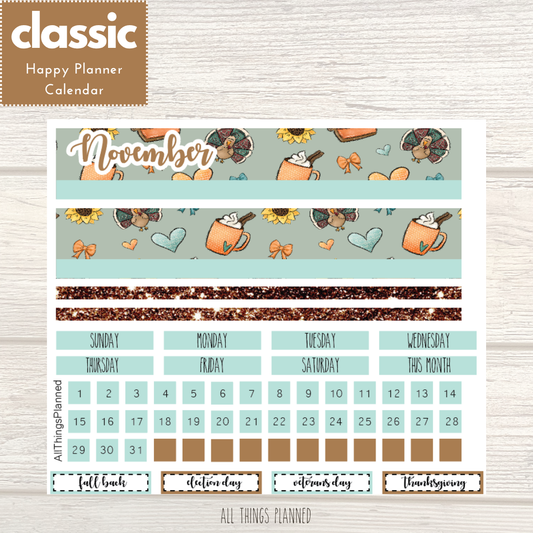Classic Nov. (Thanksgiving) Monthly Calendar