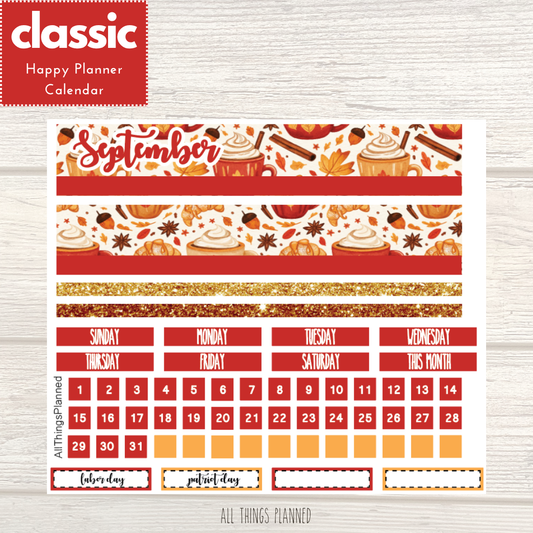 Classic Sept. (Fall Latte) Monthly Calendar
