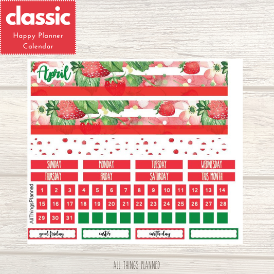 Classic April (Strawberry Garden) Monthly Calendar
