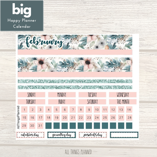 Big HP Feb. (Winter Florals) Monthly Calendar