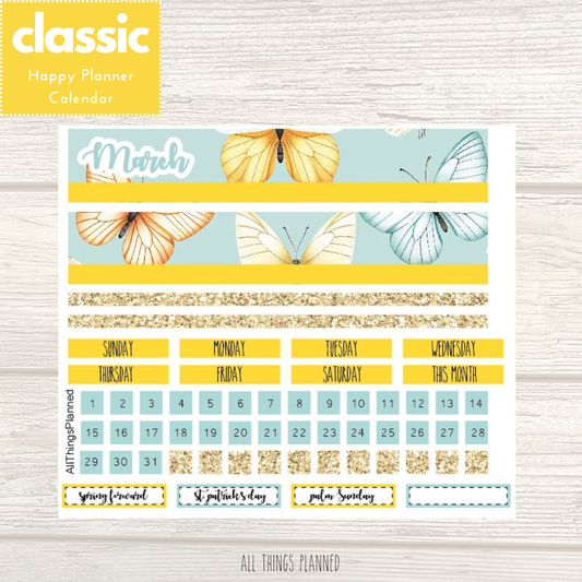 Classic Mar. (Butterflies) Monthly Calendar