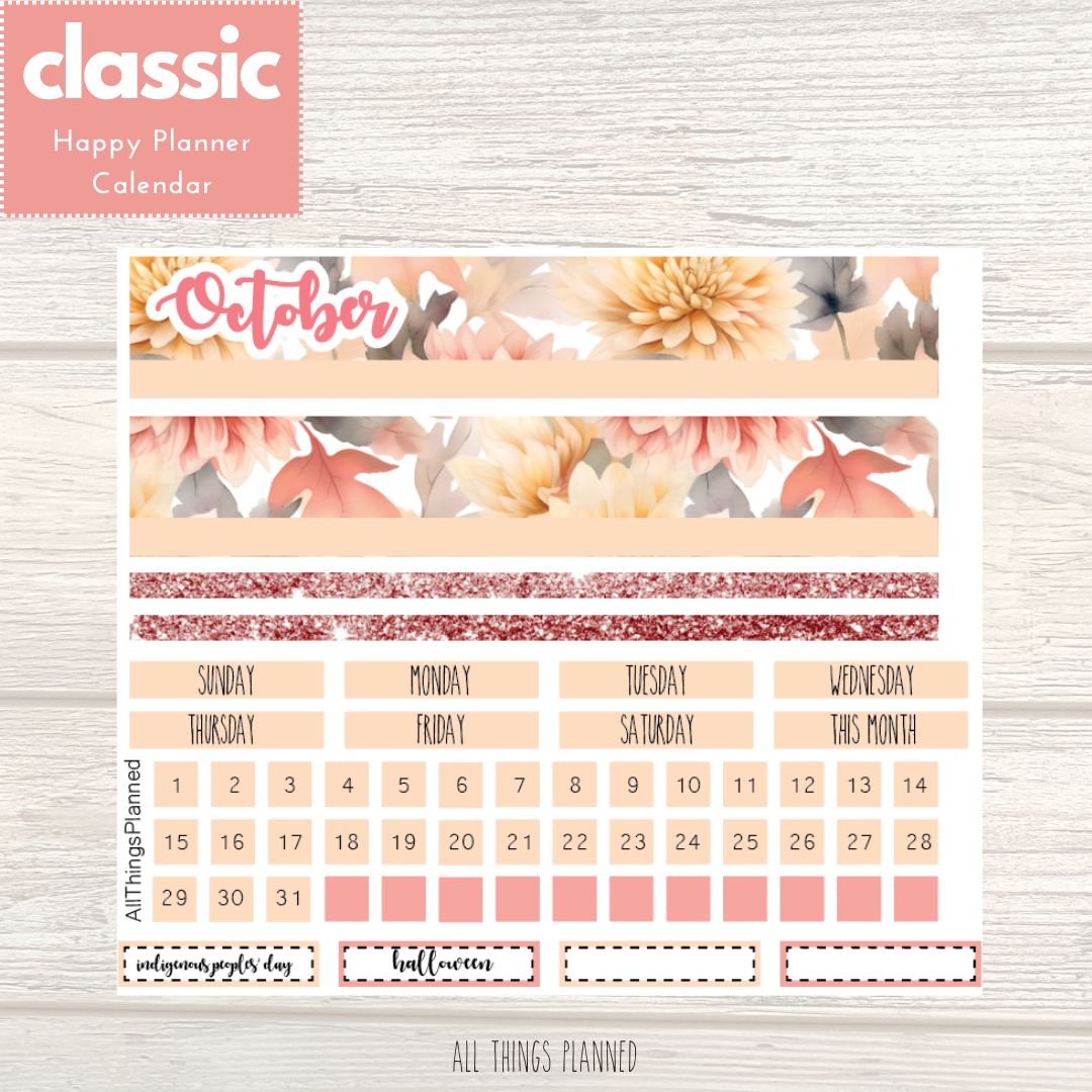 Classic Oct. (Fall Florals) Monthly Calendar