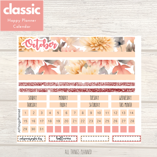 Classic Oct. (Fall Florals) Monthly Calendar