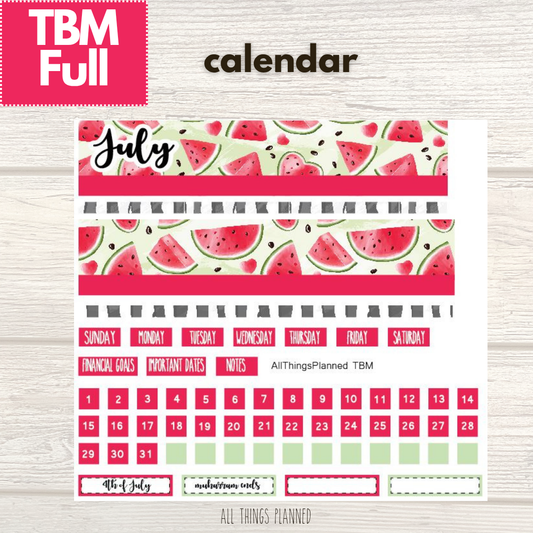 Full July (Watermelon) Monthly Calendar