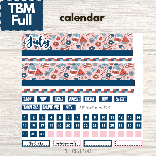 Full July (Happy 4th) Monthly Calendar