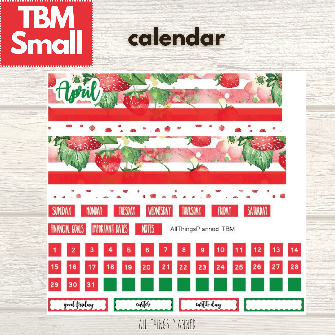 Small April (Strawberry Garden) Monthly Calendar