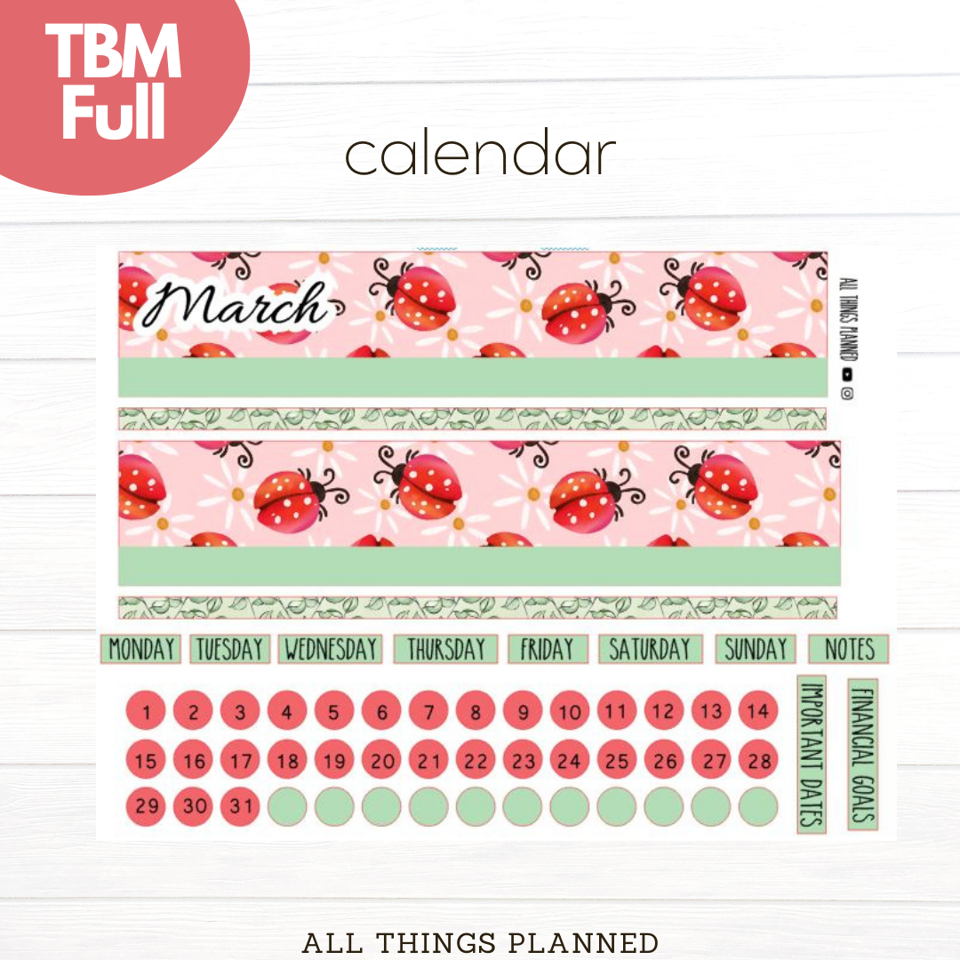 Full Mar. (Ladybugs) Monthly Calendar