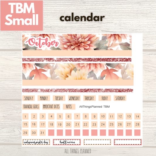 Small Oct. (Fall Florals) Monthly Calendar
