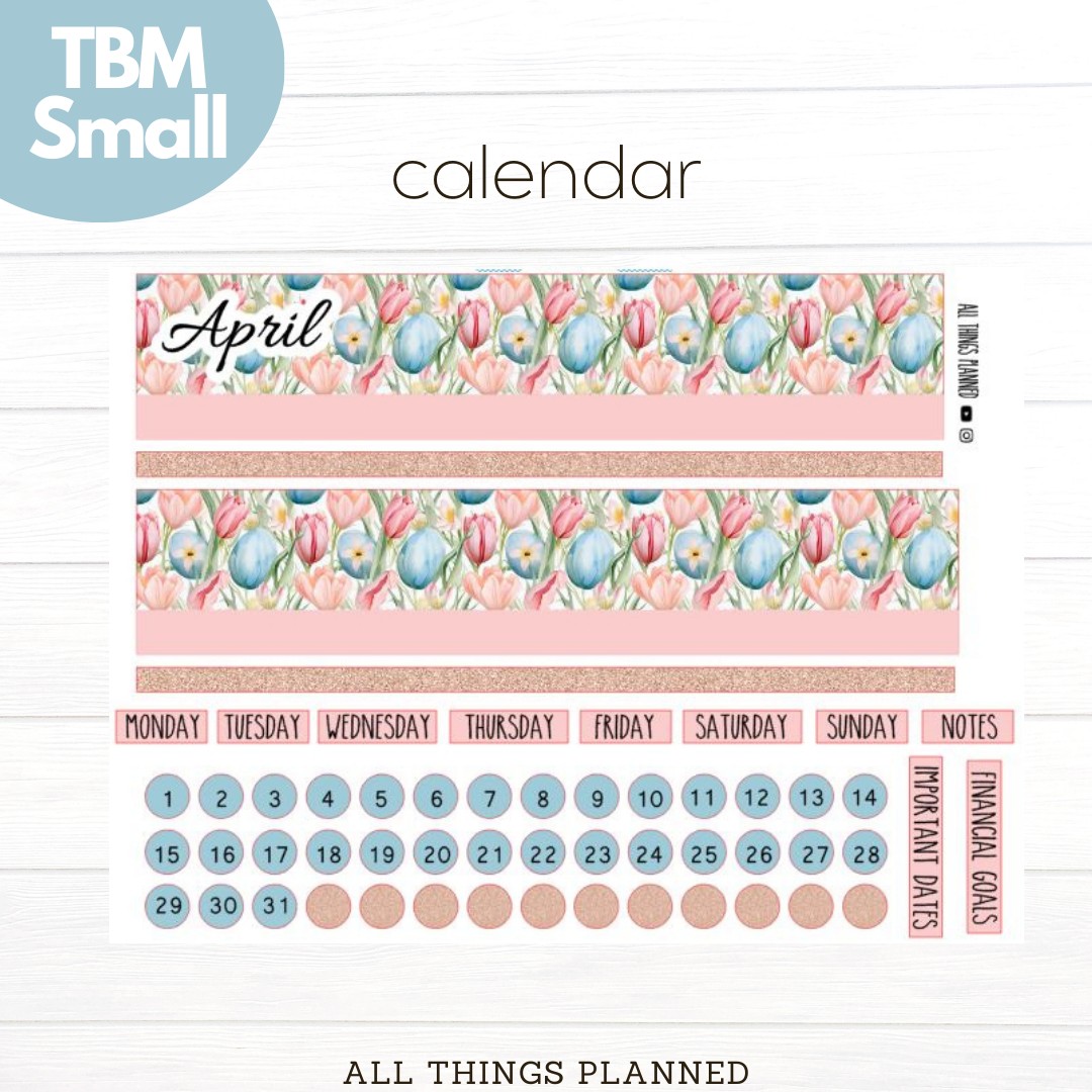 Small Apr. (Easter Florals) Monthly Calendar