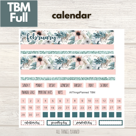 Full Feb. (Winter Florals) Monthly Calendar