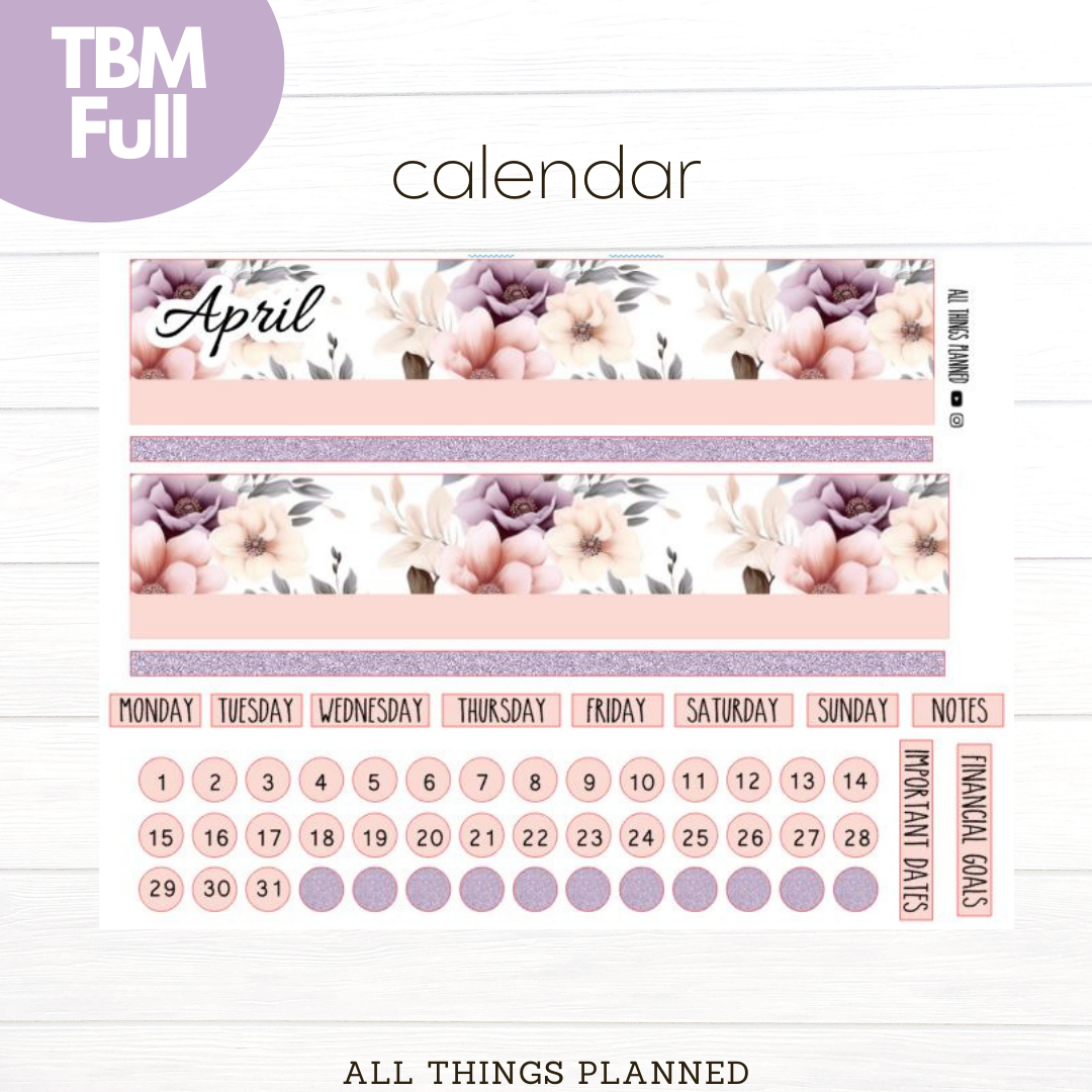 Full Apr. (Spring Florals) Monthly Calendar