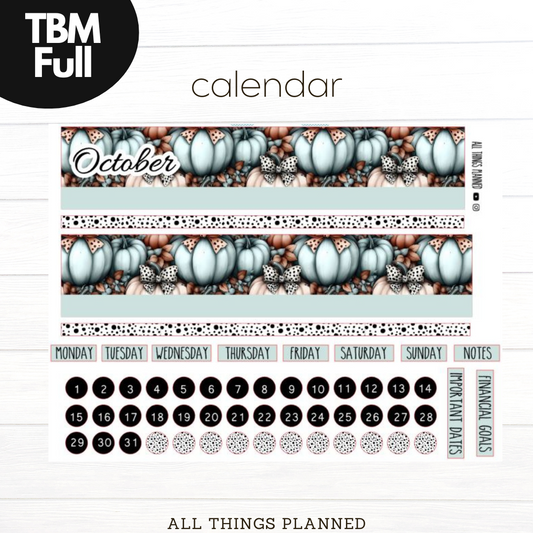 Full Oct (Pumpkins Bows) Monthly Calendar