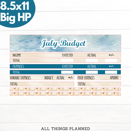 8.5x11 | Big | July (Ocean) Budget Kit