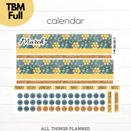 Full Mar. (Bumblebees) Monthly Calendar