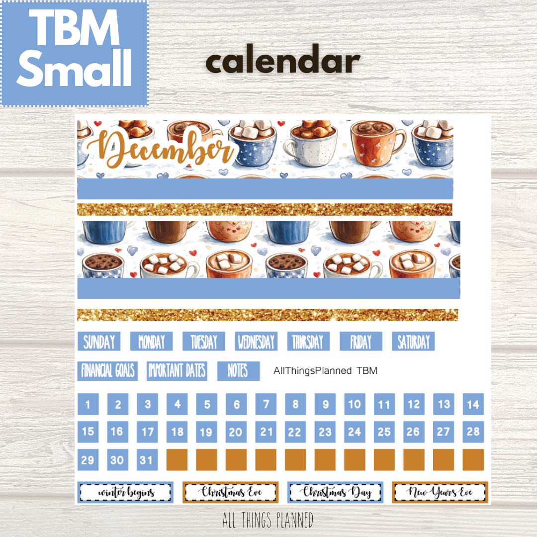 Small Dec. (Cozy Cups) Monthly Calendar