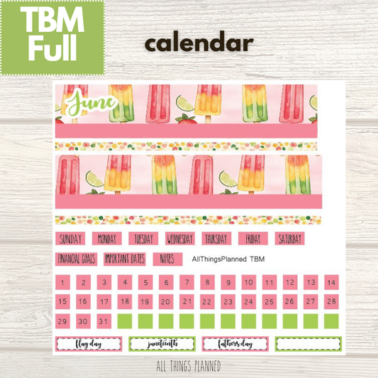 Full June (Popsicles) Monthly Calendar