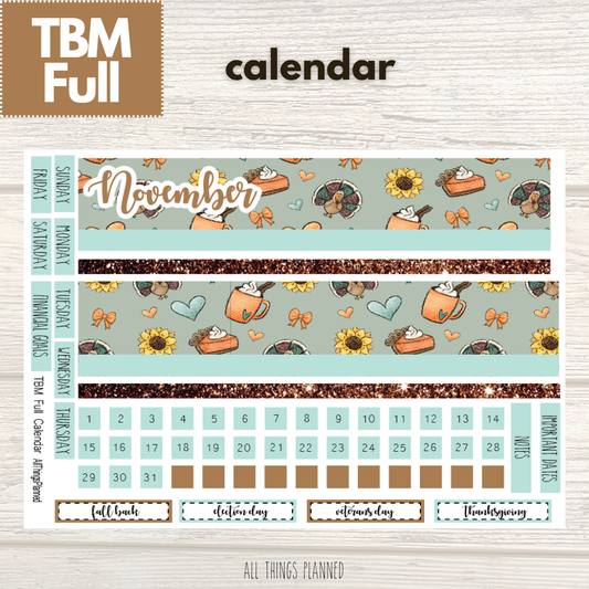 Full Nov. (Thanksgiving) Monthly Calendar
