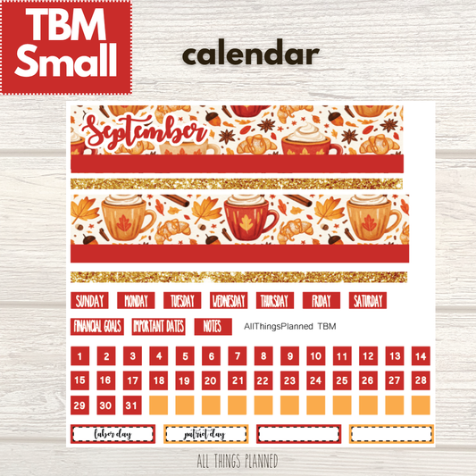 Small Sept. (Fall Latte) Monthly Calendar