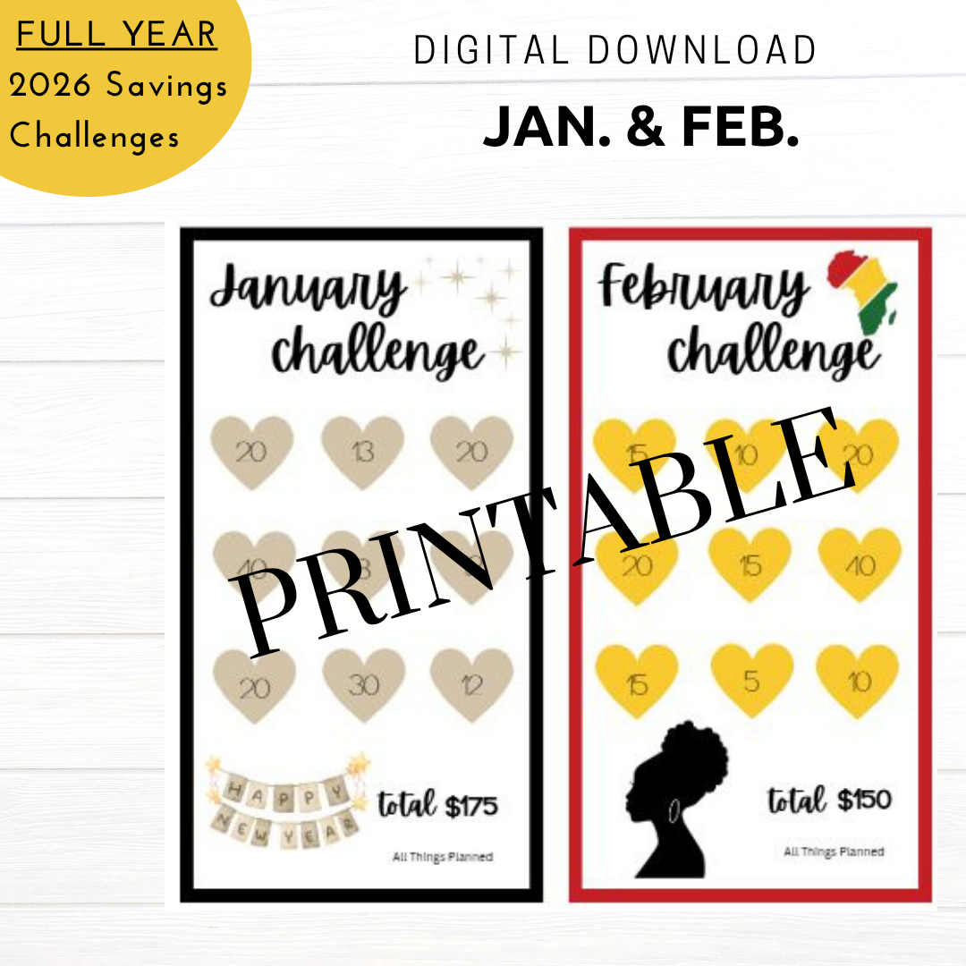 2026 FULL YEAR Printable Download - Savings Challenge Cards