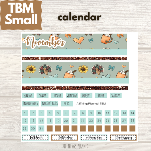 Small Nov. (Thanksgiving) Monthly Calendar