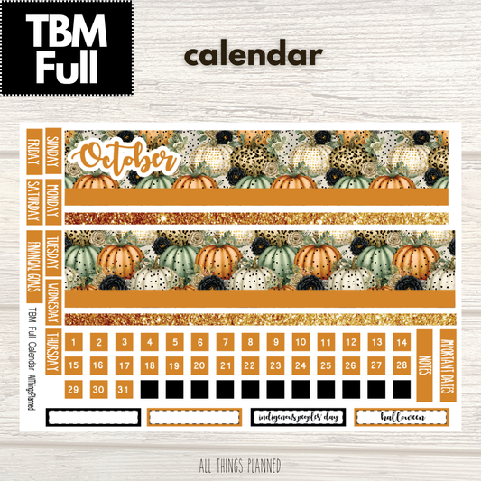 Full Oct. (Pumpkins) Monthly Calendar