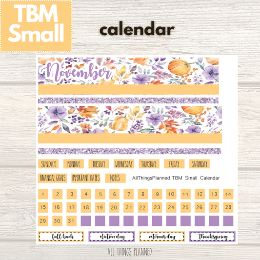 Small Nov. (Purple Harvest) Monthly Calendar