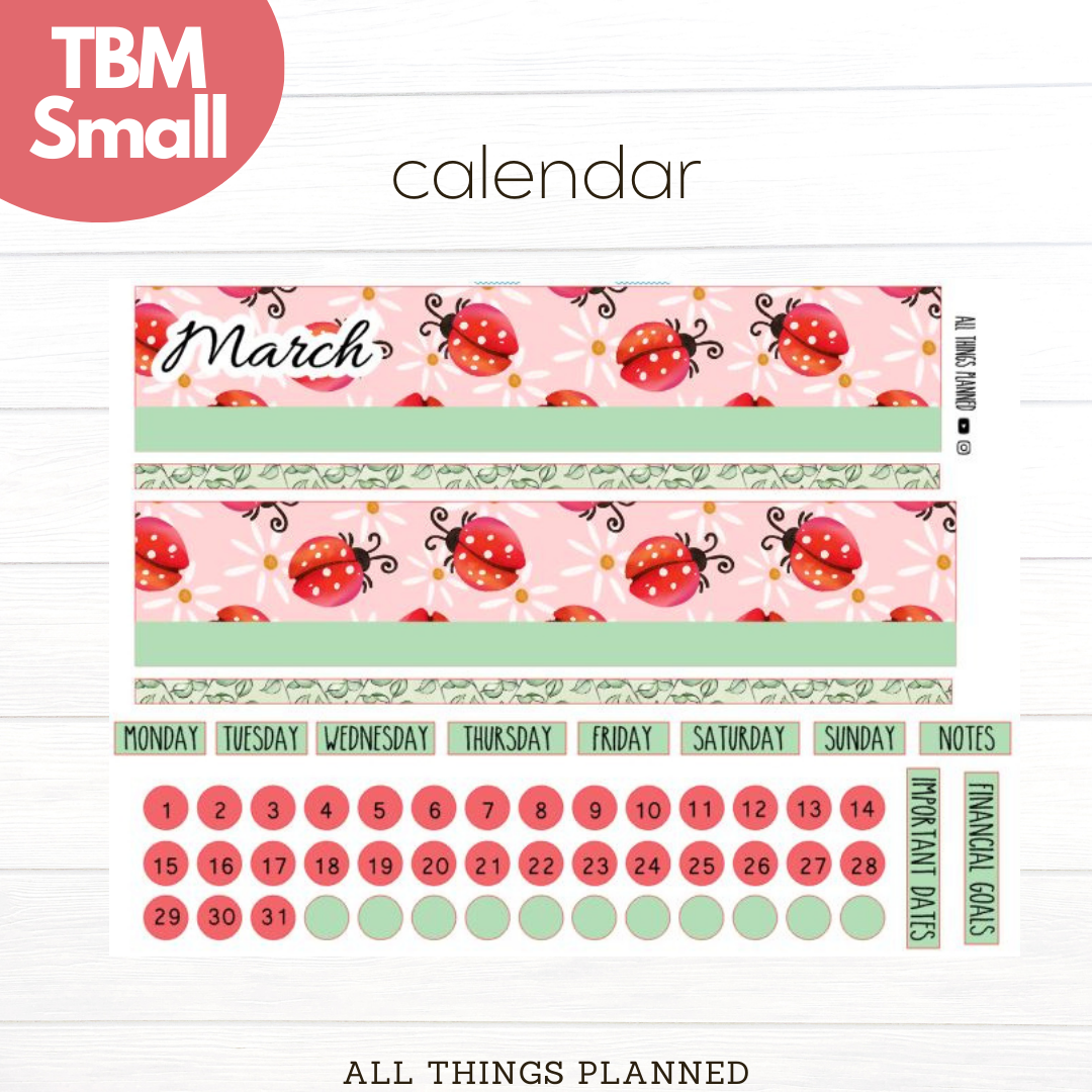 Small Mar. (Ladybugs) Monthly Calendar