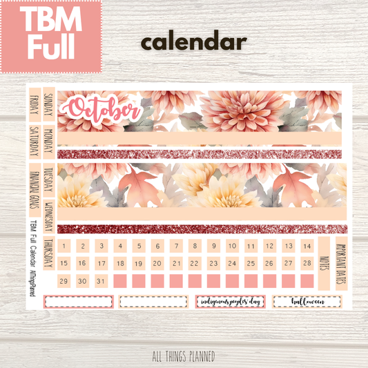Full Oct. (Fall Florals) Monthly Calendar