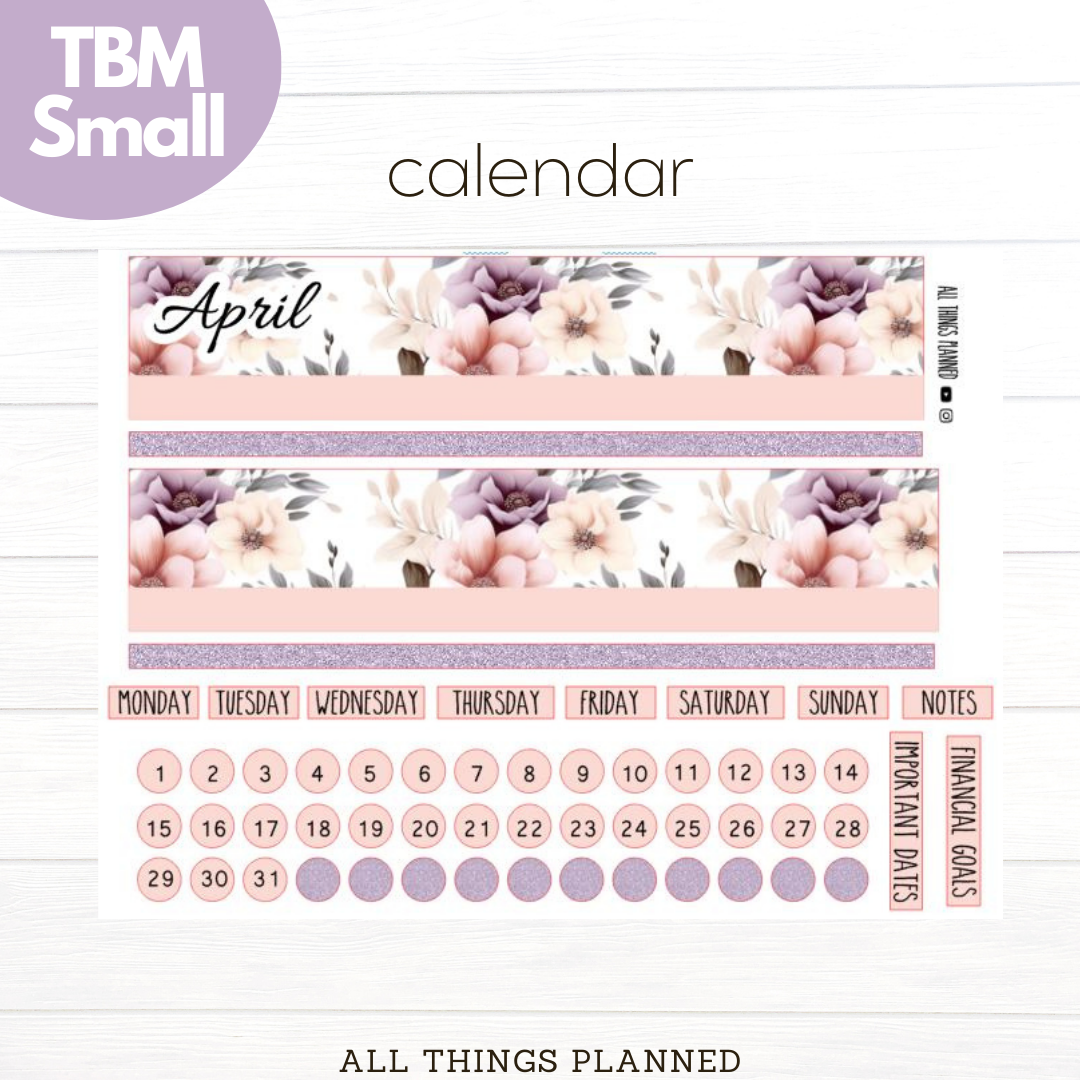 Small Apr. (Spring Florals) Monthly Calendar