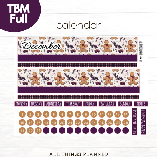 Full Dec (Gingerbread) Monthly Calendar