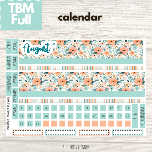 Full Aug. (Summer Bloom) Monthly Calendar