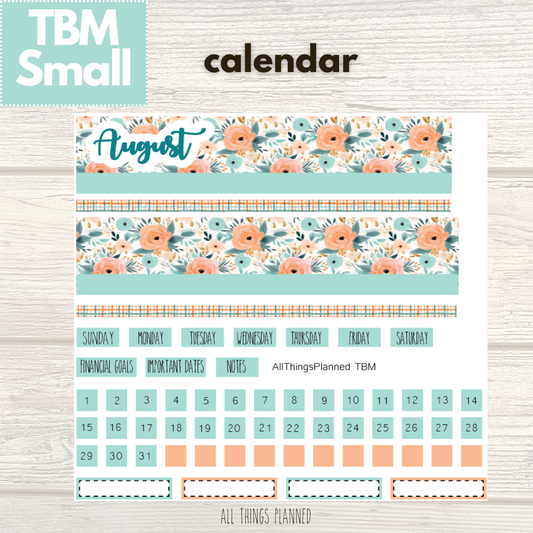 Small Aug. (Summer Bloom) Monthly Calendar