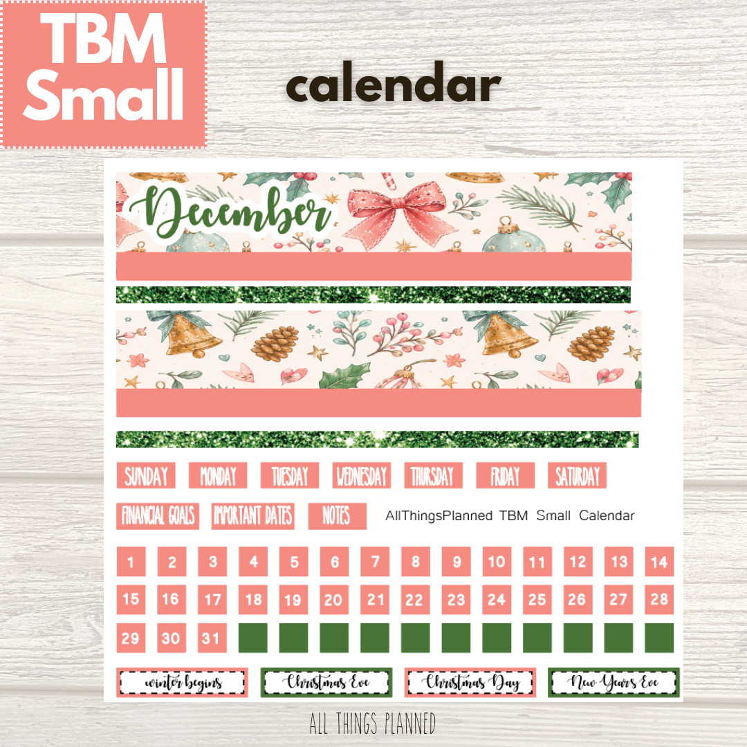 Small Dec. (Christmas) Monthly Calendar