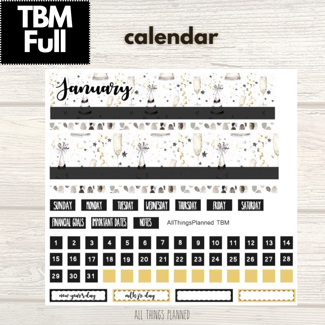 Full Jan. (New Year) Monthly Calendar