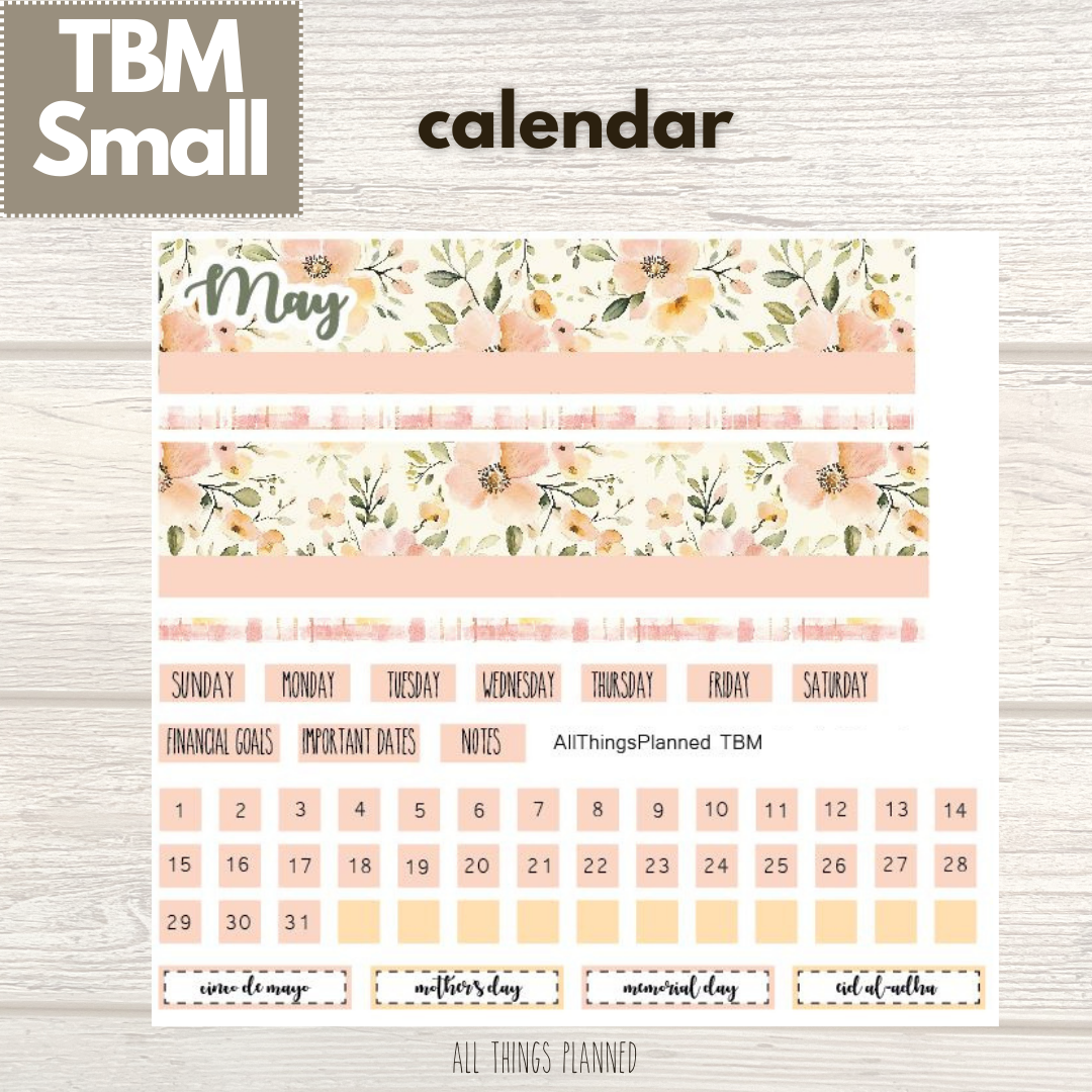 Small May (Spring Florals) Monthly Calendar