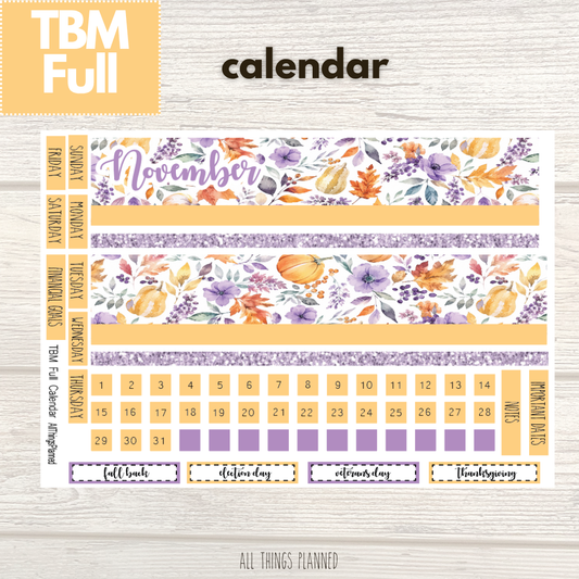 Full Nov. (Purple Harvest) Monthly Calendar