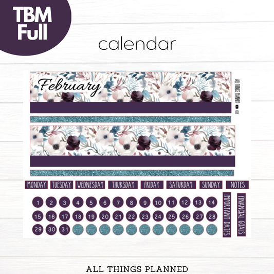 Full Feb. (Winter Flowers) Monthly Calendar