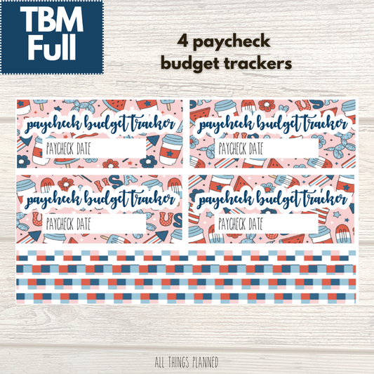 Full July (Happy 4th) Paycheck Budget Trackers